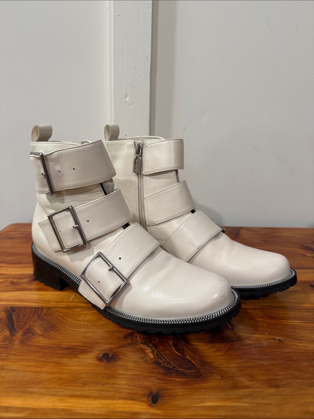 Blondo Camila Waterproof Moto Cream Buckle Ankle Boots